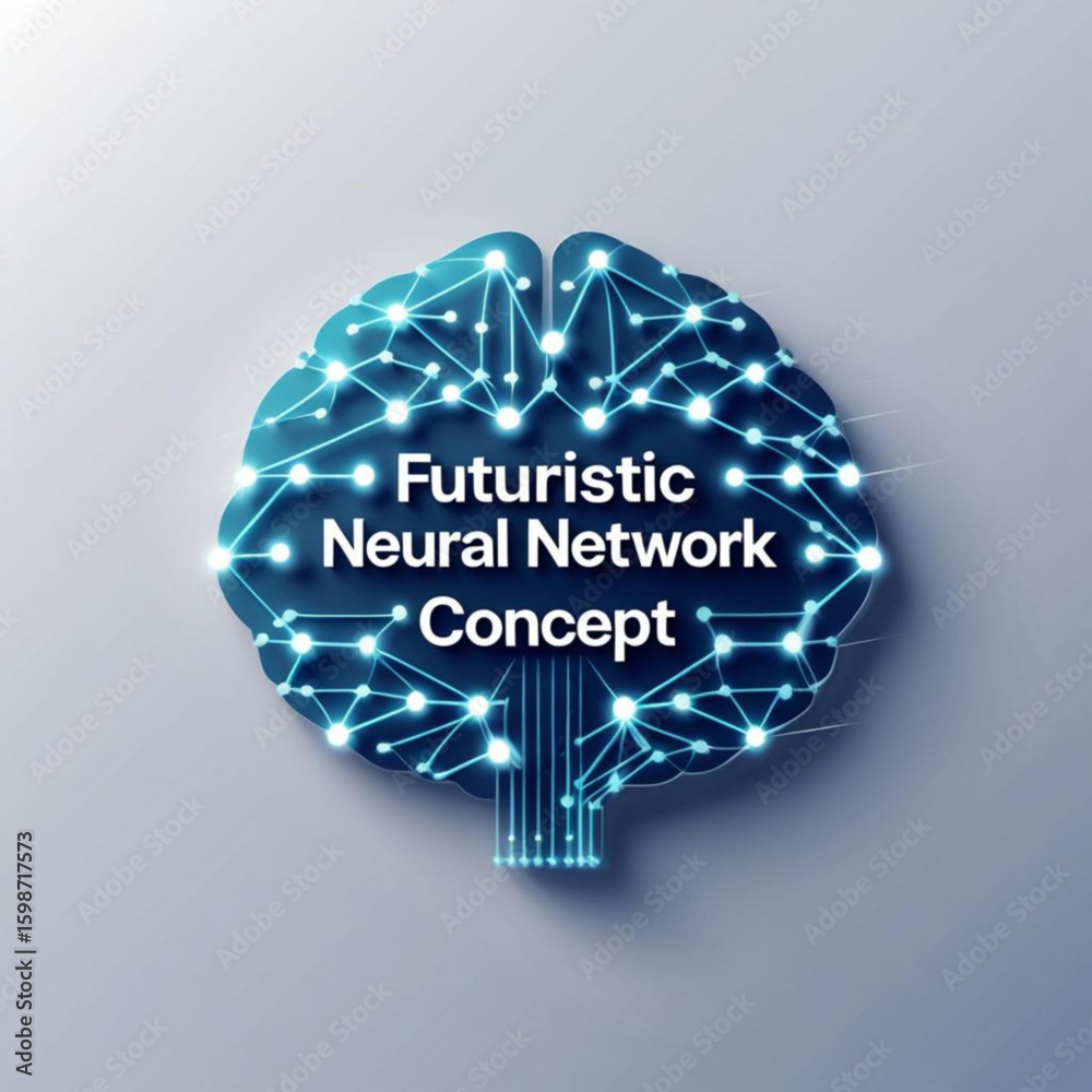 Poster illustration of a glowing brain with connected nodes representing artificial intelligence and neural