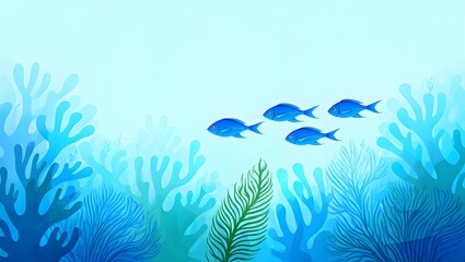 School of Blue Fish Swimming Through Coral Reef