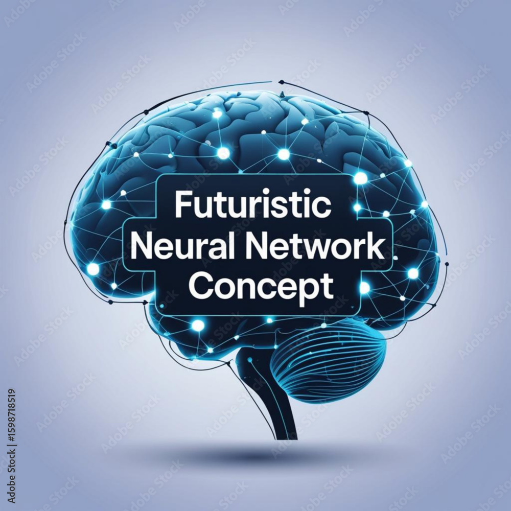 Poster illustration showing a stylized human brain with glowing nodes connected by lines representing neura