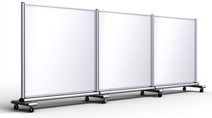 Three mobile partition screens arranged in a modern workspace, ideal for flexible office layouts