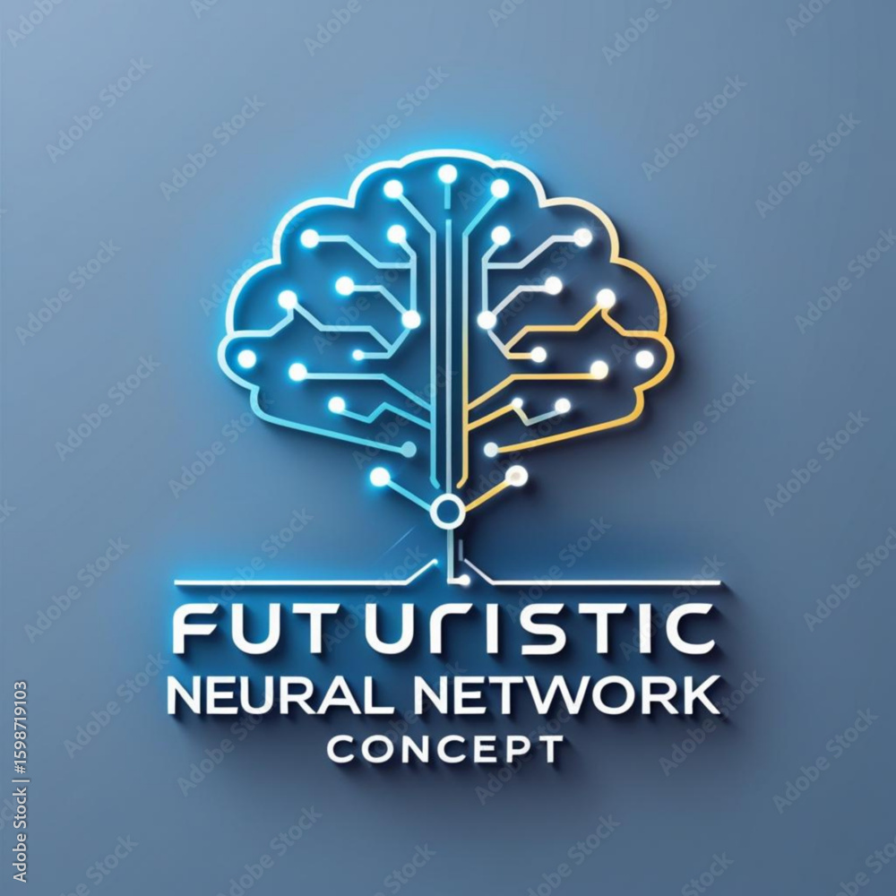 Poster illustration of a glowing futuristic neural network concept with connected lines and nodes design el