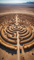 Aerial View of a Native American Spiral Symbol in Desert Landscape