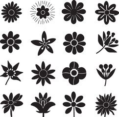 Obraz premium Flower icon bundle set silhouette vector illustration art with white background.