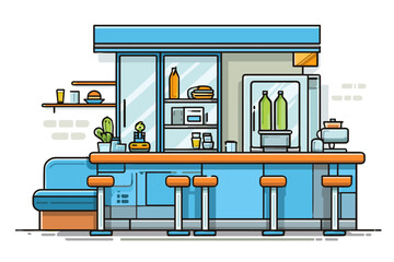 Stylish Kitchen Interior: Modern Minimalist Design with Bar and Appliances