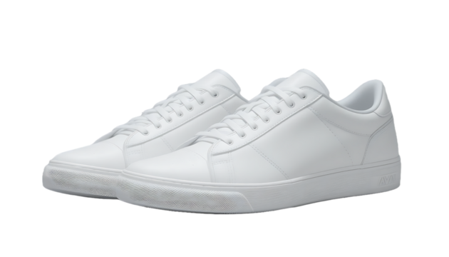 A pair of pristine white leather sneakers isolated on transparent background, showcasing a clean and minimalist design perfect for casual or sporty styles - Powered by Adobe