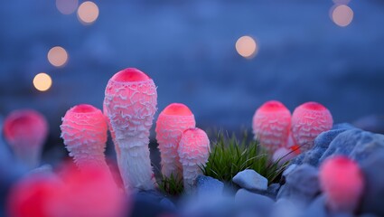 Bioluminescent Fungi Glowing in the Night Forest