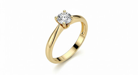 Gold solitaire diamond engagement ring on white background gold ring diamond ring