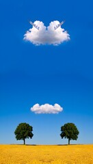 Wind Turbines on Cloudscape Over Golden Fields and Trees