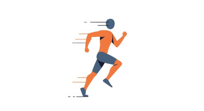 Stylized digital illustration of a dynamic sprinter with an abstract head and muscular build, captured in mid-stride with motion lines, on a plain white background, symbolizing speed and athleticism