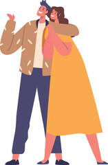 Dreamy family couple hugging vector illustration