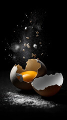 Minimalist Egg Photography – Cracked Shell with Cosmic Dust Particles