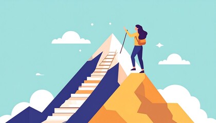 Woman reaching mountain peak