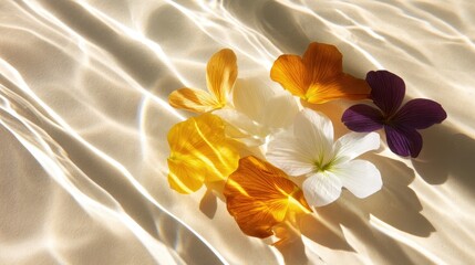 Fototapeta premium Vibrant flower petals floating on water surface, creating a serene and colorful display