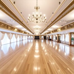 Fototapeta premium Grand ballroom with high ceilings and chandeliers