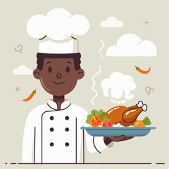 illustration of chef with dishes