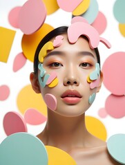 Portrait of a Young Woman with Abstract Paper Shapes – Artistic Beauty Concept