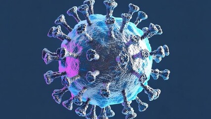 Virus is shown in a blue and purple color. The virus is shown in a 3D form - Powered by Adobe