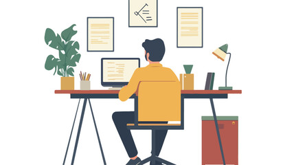 Modern Office Work Concept Illustration in Simple Flat Vector Style
