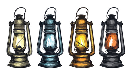 Vintage Lantern Color Engraving Illustration EPS