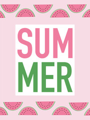 Summer background with watermelon pattern on stripes