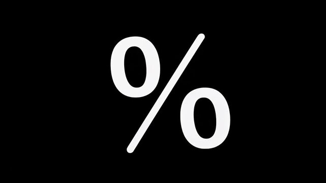 Percentage sign on black background for financial data representation. Percentage sign shows financial numbers. This percentage sign makes a somber, memorial statement.
