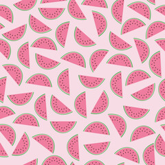 Watermelon slices on pink seamless pattern