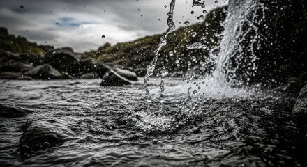 Waterfall splashing into a river