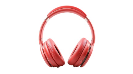 A modern red headphone with cushioned ear pads and adjustable headband, isolated on white background or transparent PNG.
