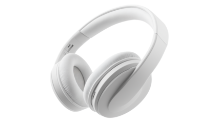 A modern white headphone with cushioned ear pads and adjustable headband, isolated on white background or transparent PNG.