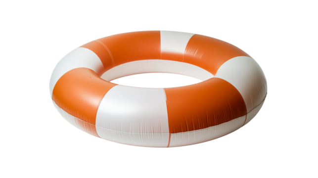 An orange and white lifebuoy ring  detailing, isolated on white background or transparent PNG. - Powered by Adobe