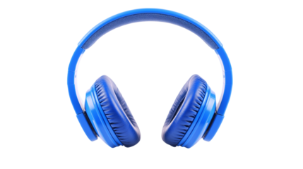 A modern blue headphone with cushioned ear pads and adjustable headband, isolated on white background or transparent PNG.