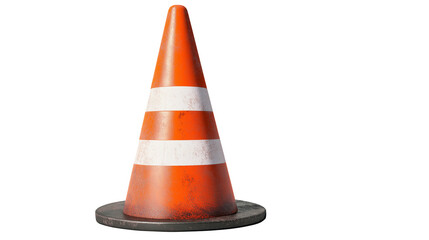 An orange and white traffic cone with a reflective stripe, isolated on white background or transparent PNG.