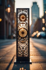 Artistic Street Lamp with Floral Cutouts, Bokeh Background