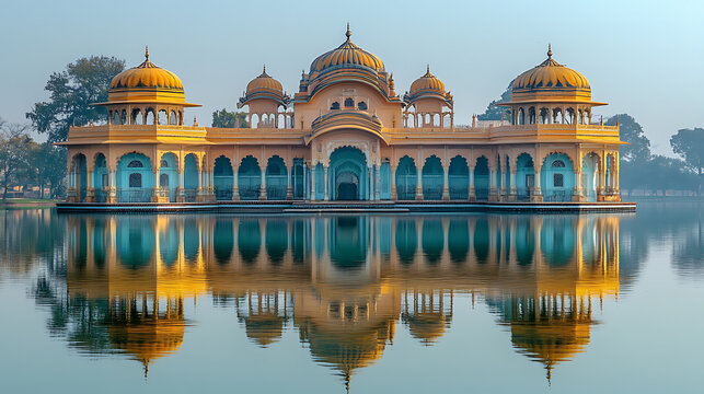 Majestic Gajner Palace Reflected in Serene Waters of Rajasthan, India