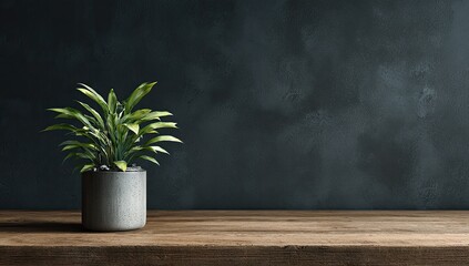 Minimalist plant on wooden table