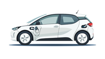 Naklejka premium Modern White Electric Car Cartoon Illustration for Eco-Friendly Concepts