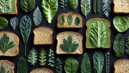 Fresh bread slices adorned with vibrant greens
