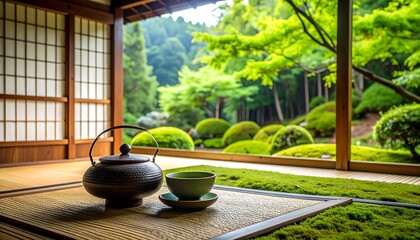 Naklejka premium Tranquil Japanese tea ceremony scene