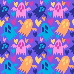 Halloween ghost seamless cute cartoon pattern for wrapping paper and fabrics