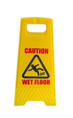 Isolated  Yellow caution wet floor sign with transparent background is indicating a potential...