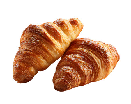 Fresh croissant placed on white background showing tasty baked pastry