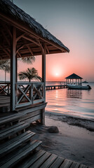 Tropical Sunset Background - Pink and Gold Sky Reflecting on Water