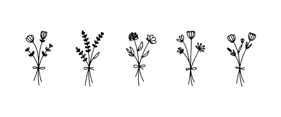 Stylized wildflower arrangements with rustic charm, featuring small blooms and slender stems. Perfect for themes and creative design.