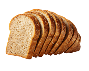 Sliced loaf of fresh brown bread isolated on white background