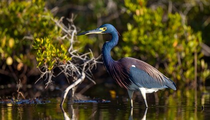 Naklejka premium Heron wading in shallow water
