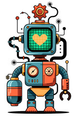 Cartoon Robot with Heart on Screen &ndash; Colorful Vector Illustration