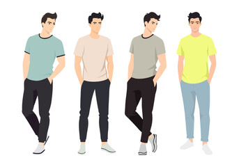 Fototapeta premium Men s Style and Fashion Trends. A collection of illustrated men wearing stylish outfits in various tones and styles, reflecting modern fashion trends.