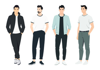 Obraz premium Men s Style and Fashion Trends. A collection of illustrated men wearing stylish outfits in various tones and styles, reflecting modern fashion trends.