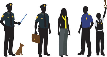 Uniformed figures presenting items and tasks police officers