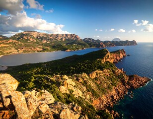 Dramatic coastal vista with mountains and ocean